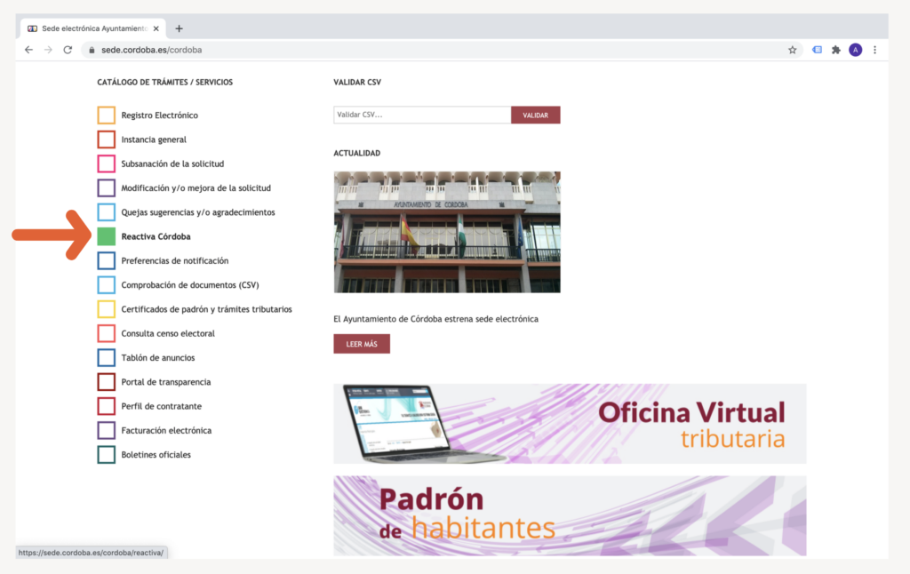 Trámite reactiva Córdoba en sede virtual
